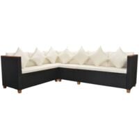vidaXL 5 Piece Garden Lounge Set with Cushions Poly Rattan Black - Black