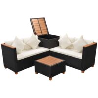 vidaXL 4 Piece Garden Lounge Set with Cushions Poly Rattan Black - Black