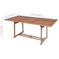 vidaXL Garden Table 180x90x75 cm Solid Teak Wood - Brown