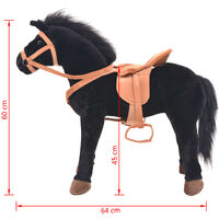 vidaXL Standing Toy Horse Plush Black - Black
