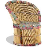 vidaXL Bamboo Chair with Chindi Details - Multicolour