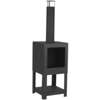 Esschert Design Outdoor Fireplace with Firewood Storage Black FF410 - Black