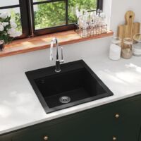 vidaXL Granite Kitchen Sink Single Basin Black - Black