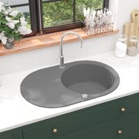 vidaXL Granite Kitchen Sink Single Basin Oval Grey - Grey