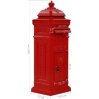 vidaXL Pillar Letterbox Aluminium Vintage Style Rustproof Red - Red