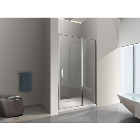 Nala – Porte de douche 6 mm avec paroi fixe et porte battante – Hauteur 190 cm – Verre trempé anti-goutte – Installation ajustable 117-120 cm