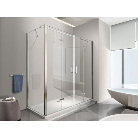 NALA Douche angulaire avec ouverture vers l'intérieur pliante et paroi fixe latérale réversible - 67,5 - 70 Fixe x Porte 108,5 - 112 (1/5)