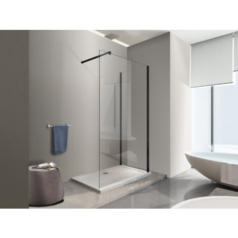 NALA Paroi de Douche d'Angle à l'italienne en Verre Transparent 8MM - Cadre Noir 100x120 (1/5)