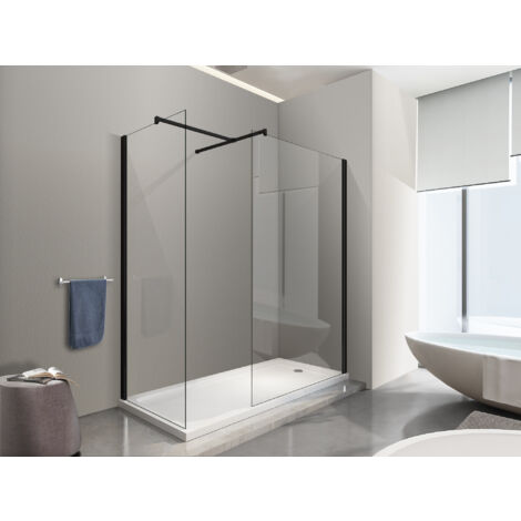 NALA Paroi De Douche Angulaire type walk-in 8MM Avec Verre Transparent Cadre Noir Mat 80X80 (1/3)