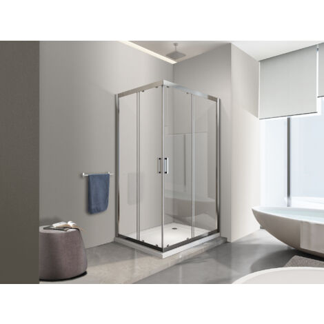 NALA Douche de 6 mm angulaire rectangulaire avec profil chromé (receveur non inclu) - 75 x 80 (1/5)