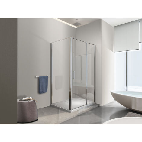 NALA Douche de 6 mm - paroi fixe laterale et face frontale - porte battante (receveur non inclu) - 66,5-69 fixe x 137-140 petite mur+vantail (60+80) (1/4)