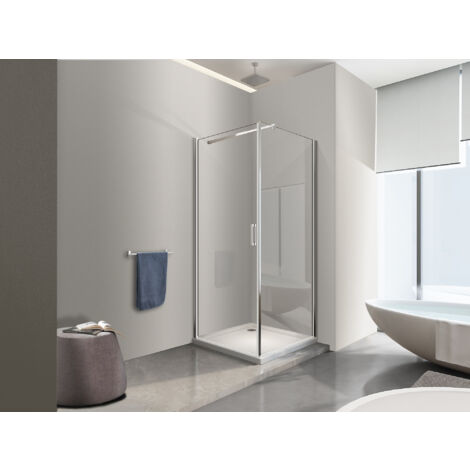 NALA Douche de 8 mm avec porte à battant et paroi fixe laterale H.200 (receveur non inclu)- 67-69 porte x 118,5-120,5 fixe (1/5)