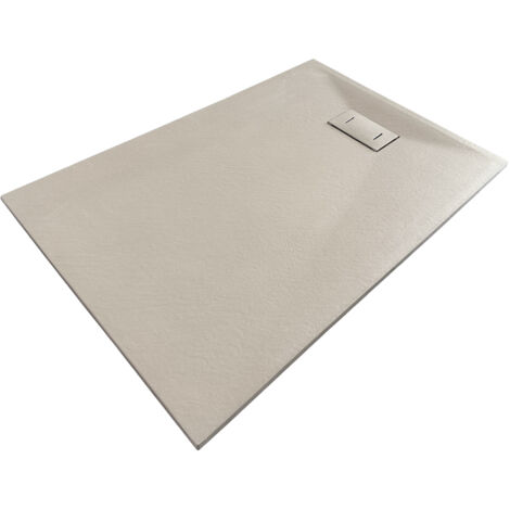 NALA-Receveur de douche SMC en fibre de verre effet pierre avec bonde inclus H. 2,6 cm 80 x 100 Taupe