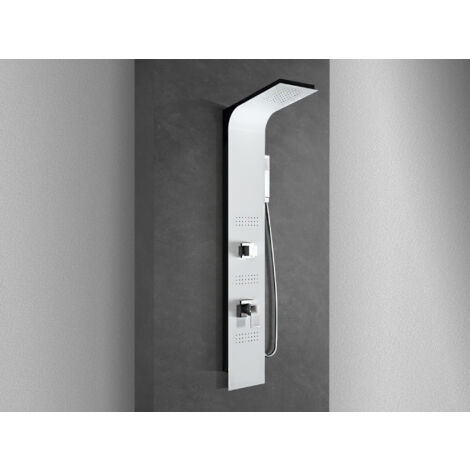Nala – Colonne de douche hydromassante en aluminium blanc mat et noir mat – Hauteur 140 cm – Jets hydromassage – Installation facile
