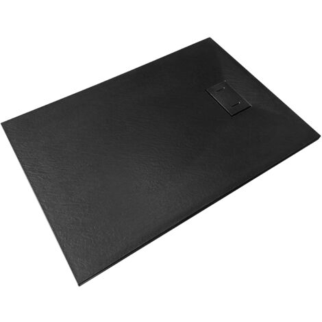 NALA-Plato de ducha SMC en fibra de vidrio, efecto piedra con valvula incluida H. 2.6 cm - 80 x 100 Negro (1/4)