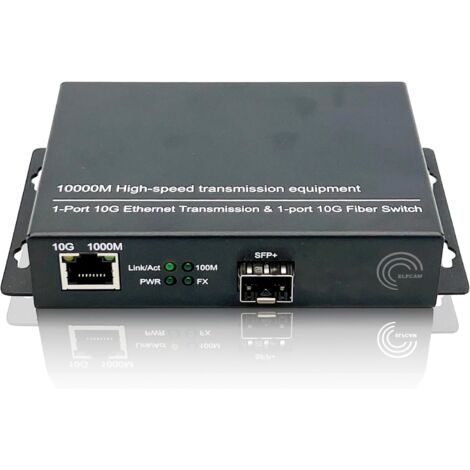 Elfcam® - 10Gb Commutateur Switch Compatible avec Freebox Ultra et Orange Livebox 6, 10G Convertisseur Fiber Ethernet avec 1 Port 10G SFP+ et 1 Port 10Gb Ethernet RJ45, Rallonge Votre Réseau 10Go