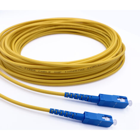 Elfcam® - Cable a Fibre Optique SC/UPC a SC/UPC Monomode Simplex OS2 9/125µm, Jaune (100M) (1/3)