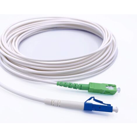 Elfcam® - Cable a Fibre Optique SC/APC a LC/UPC Monomode Simplex, Jarretiere Optique LSZH Blanc (40M)