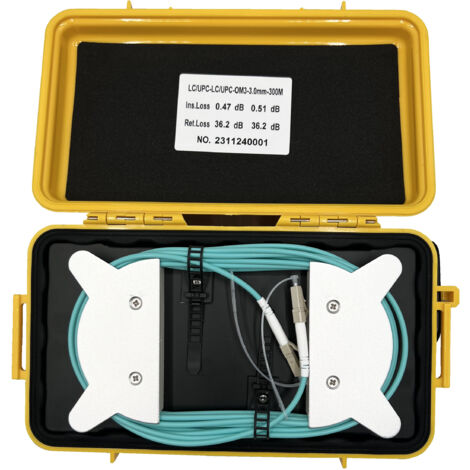 Elfcam® - Boîte de Câble de Lancement de Fibre Optique OTDR LC/UPC vers LC/UPC OM3 Multimode, OTDR Outil de Test de Fibre Optique Cable OM2/OM3/OM4/OM5, 300m