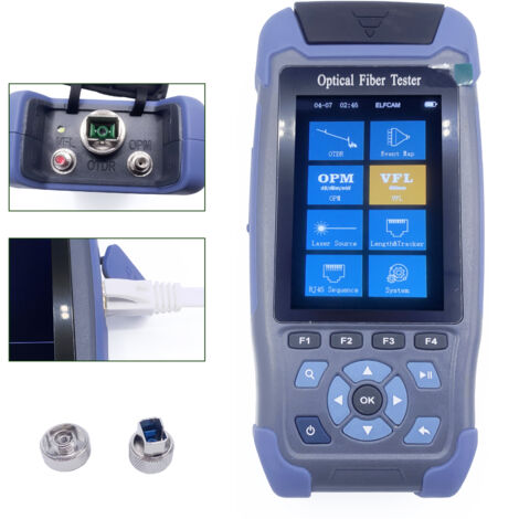 Elfcam® - ELF-3800 OTDR pour FTTH, 24dB/22dB 1310nm/1550nm, Portable 4 en 1 OTDR + VFL+ OPM + OLS, OTDR Testeur Fibre Optique/Réflectomètre du Domaine Optique, Jusqu’à 60km.