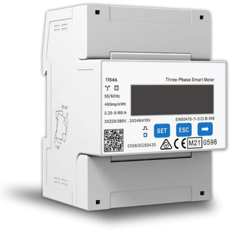 Compteur électrique triphasé 5(80)A – Certifié MID pour facturation – Système PV solaire et chargeur voiture – LCD avec indication LED