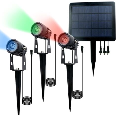 Solarsys® - 3 Spots Solaires (Vert+Jaune+Bleu) avec Un Panneau Solaire de 3W, 300 Lumens, 100 Lumens/1W par Spot,Visserie et Kit d'Installation Inclus pour Jardin,Cour et Rue (1/3)