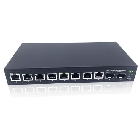 Elfcam® - 10Gb Commutateur Switch Fibre Optique Compatible avec Freebox Ultra, avec 2 Ports 10G SFP+ et 8 Ports 2,5G RJ45 PoE, Plug & Play Non Géré (2 Ports 10Gb SFP+ et 8 Ports 2,5G RJ45 PoE)
