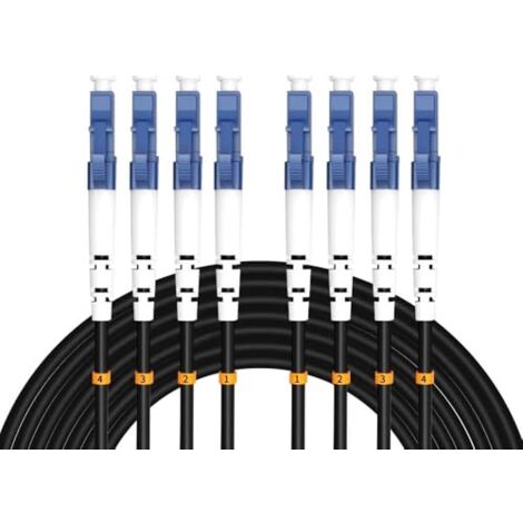 Elfcam® - 150m Câble Fibre 4 Fibres avec Connecteurs 2x Duplex LC/UPC vers 2x Duplex LC/UPC, Fibre Optique Monomode 9/125um OS2, 150 Mètres