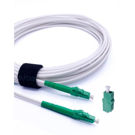 Elfcam® - 2m Câble à Fibre Optique LC/APC à LC/APC Simplex Monomode 3,0mm Blanc, La Livraison avec Le Coupleur pour Rallonge Fibre Optique,2 Mètre