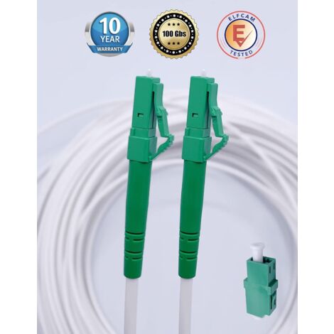 Elfcam® - 2m Câble à Fibre Optique LC/APC à LC/APC Simplex Monomode 3,0mm Blanc, La Livraison avec Le Coupleur pour Rallonge Fibre Optique,2 Mètre