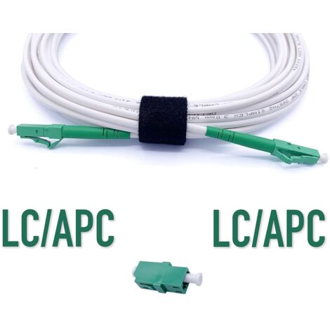 Elfcam® - 2m Câble à Fibre Optique LC/APC à LC/APC Simplex Monomode 3,0mm Blanc, La Livraison avec Le Coupleur pour Rallonge Fibre Optique,2 Mètre