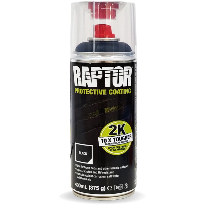 2 x Spray Pintura Raptor 2K Negro 400 Ml + 1 x Imprimación Plásticos Raptor