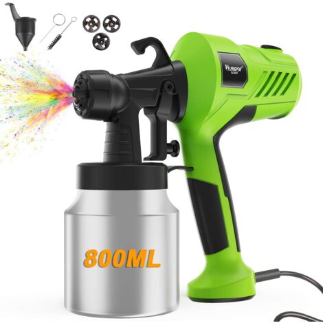 Vaporisateur de peinture Huepar - Pistolet de pulvérisation électrique de 400W avec récipient en métal détachable de 800ml, contrôle réglable de flux, 3 buses (2 cuivre et 1 plastique) et 3 modèles de