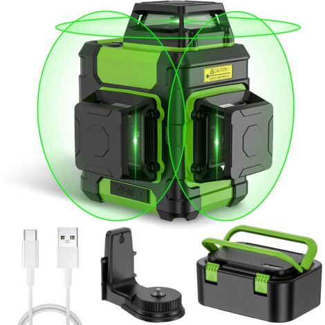Huepar 360 Lasernivellier-Gerät, selbstnivellierend, 3D-Kreuzlinie, drei Ebenen, grüne Strahlen, 12 Linien, Ausrichtungslaser mit Pulsmodus, wasserdichtem IP54-Lithium-Ionen-Akku und Hartschalenkoffer