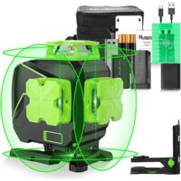 Huepar 16 Linien selbstnivellierender Laserwaage, 4x360° Kreuzlinienlaser, 4D grüner Strahl, 2x360° horizontal und 2x360° vertikale Laserlinien, Hebeboden im Lieferumfang enthalten S04CG-L
