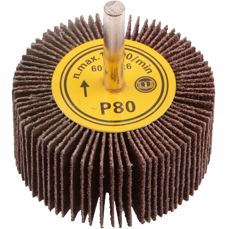 Produktbild von Wolfcraft Fächerschleifer Körnung 150 – Ø 60 X 40 Mm, 6 Mm Rundschaft, Für Bohrmaschinen, Zum Schleifen Von Holz, Metall Und Farbe
