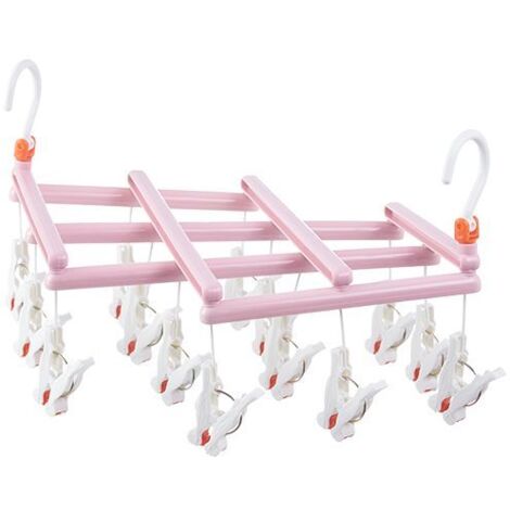4 Kleiderbügel Mit Clips & 8 Verbindungshaken – Zusammenklappbar, Aus Kunststoff, In 4 Farben (Beige, Grün, Rosa, Blau)