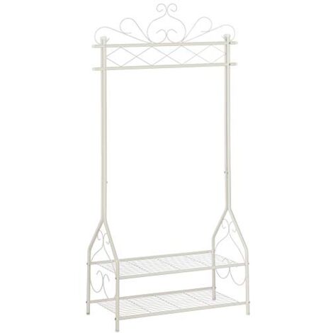 Vintage Kleiderständer und Kleiderbügel mit Kleiderstange und 2 Metallböden 92 x 41 x 173 cm (B x T x H) creme HSR07W
