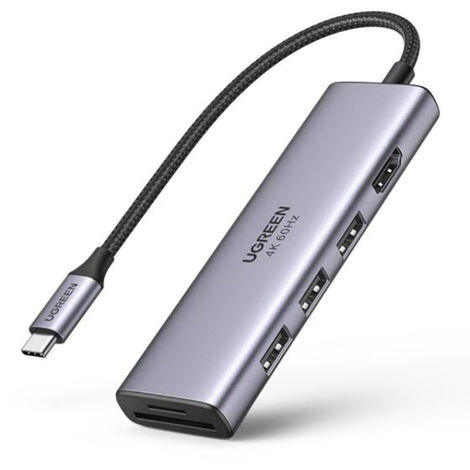 6-in-1 Multifunktions-USB-C-Hub – 3x USB, HDMI, 4K, SD- und TF-Kartenleser, grau (1/5)