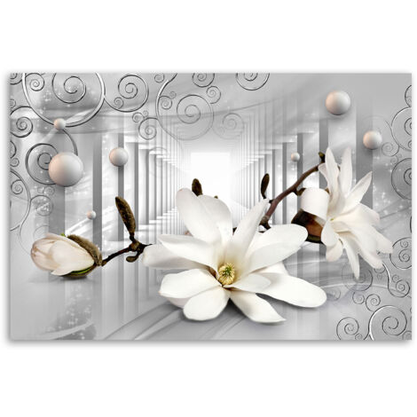 Bild auf Leinwand, Blumen im Tunnel und silberne Kugeln 3D - 60x40