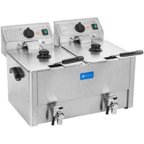 Doppelte elektrische Fritteuse mit Ablasshähnen, Thermostat EGO 2x8L
