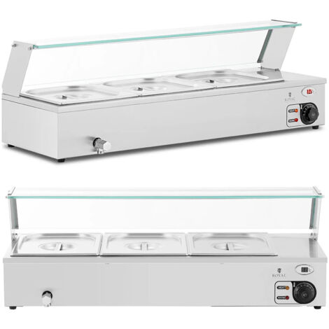 Bain-Marie-Speisenwärmer, Warmhaltebuffet mit Haube, 3 x GN 1/2, 2000 W