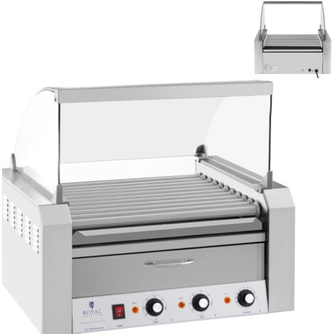 Rollgrill mit Deckel und Wärmeschublade für Brötchen 20 HotDog Würstchen 2600W 230V Royal Catering