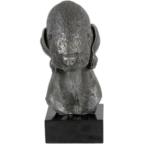 Bedlington Terrier, Rothbury Terrier – Figur auf Marmor, mit Silbermetall überzogen, handgefertigt, Marke Art-Dog (1/5)