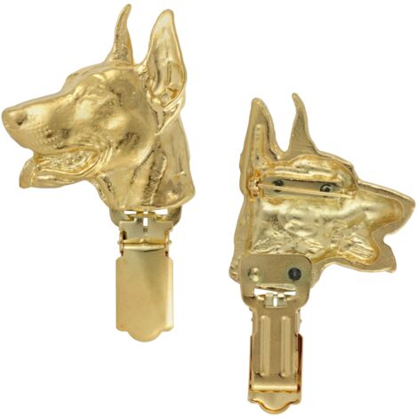 Dobermann, Dobermann - Brosche mit Clip, vergoldeter Startnummernträger, edles Anstecker für eine Hundeausstellung von Art-Dog