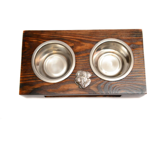 Bordeauxdogge, Dogue de Bordeaux, Französische Dogge II - Holzständer mit Hundenäpfen, Stahl-Hundenäpfe, Geschenk zur Adoption eines Hundes von Art-Dog (1/5)