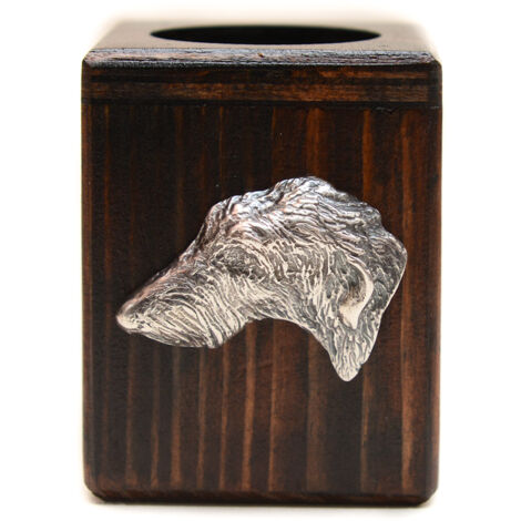 Schottischer Windhund, Deerhound - Kerzenständer aus Holz mit Hund, ein einzigartiges Andenken nach dem Verlust eines Hundes, handgefertigt von Art-Dog