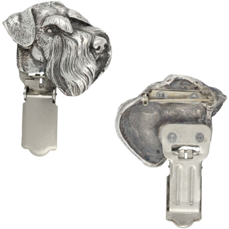 Schnauzer, Schnauzer I - Brosche mit Clip, Startnummernträger, versilbertes Abzeichen für Hundeausstellungen von Art-Dog
