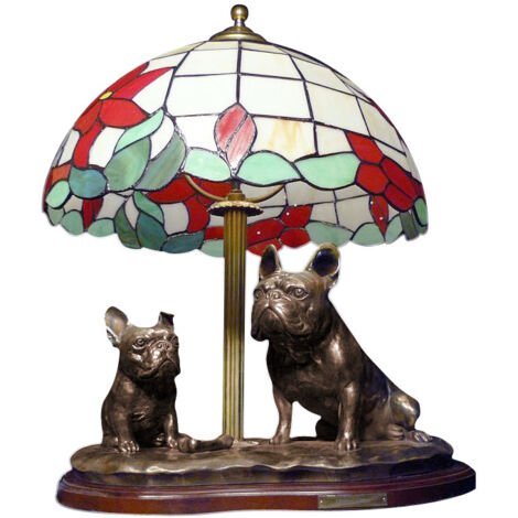 Französische Bulldogge - Lampe mit Lampenschirm aus Buntglas, Tischlampe mit Hundestatuette, Retro-Innendesign von Art-Dog (1/3)