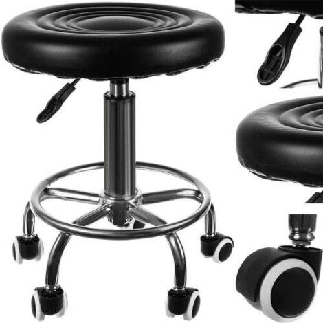 Barhocker, Friseurhocker, drehbar, schwarz, verstellbare Räder (1/5)